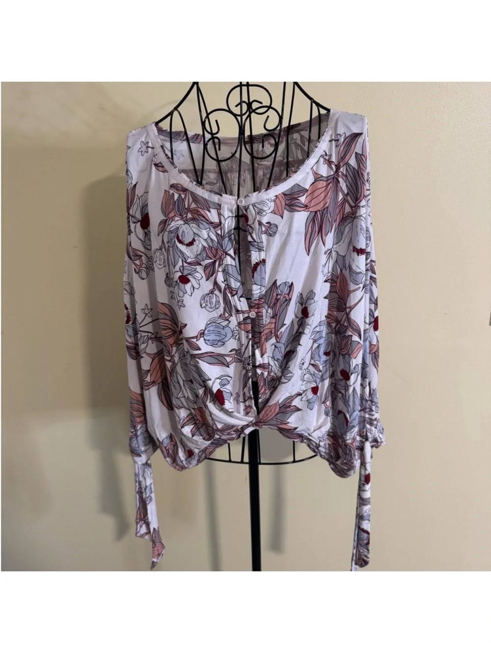 Free People Floral Scoop Neck Womens Top - Blush/Pink-Like New large